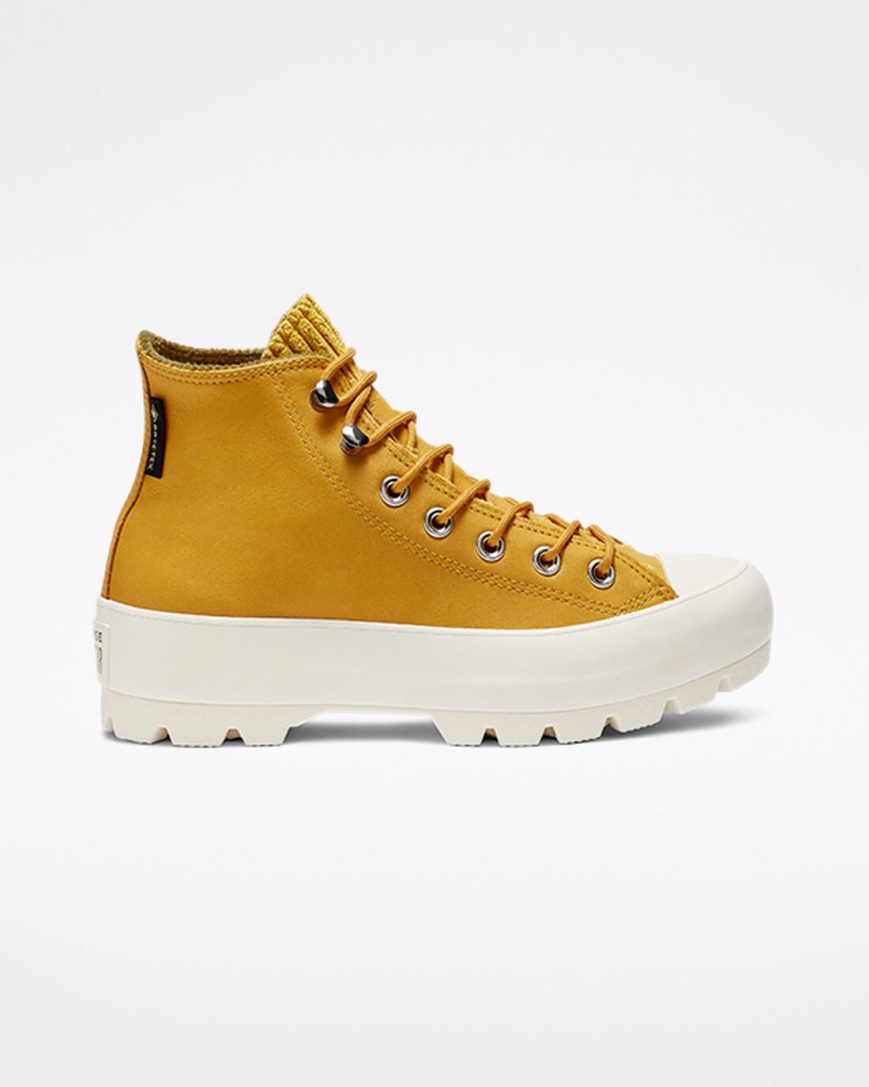 Women's Converse Chuck Taylor All Star GORE-TEX Lugged Waterproof Leather High Top Shoes Gold / Olive | AU 1E490R